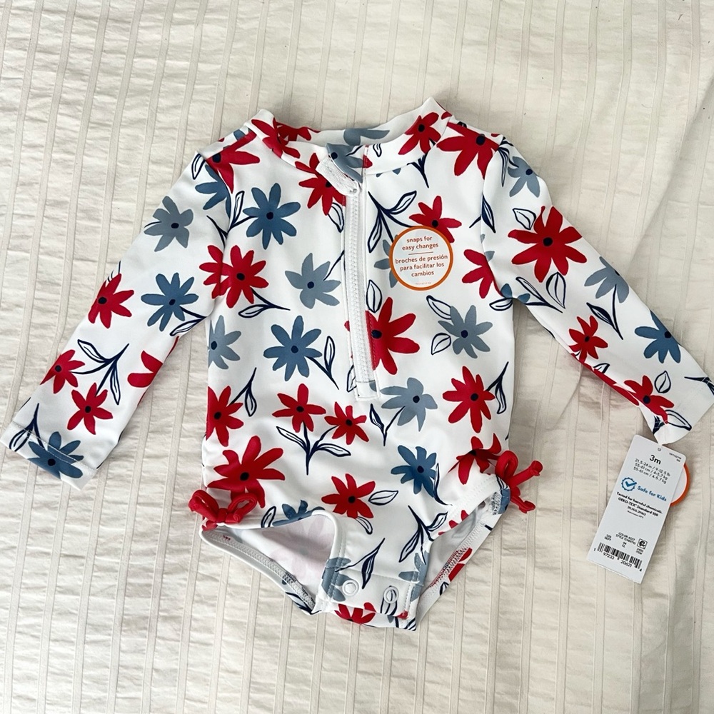Carter's White and Red Rashguard Swimwear